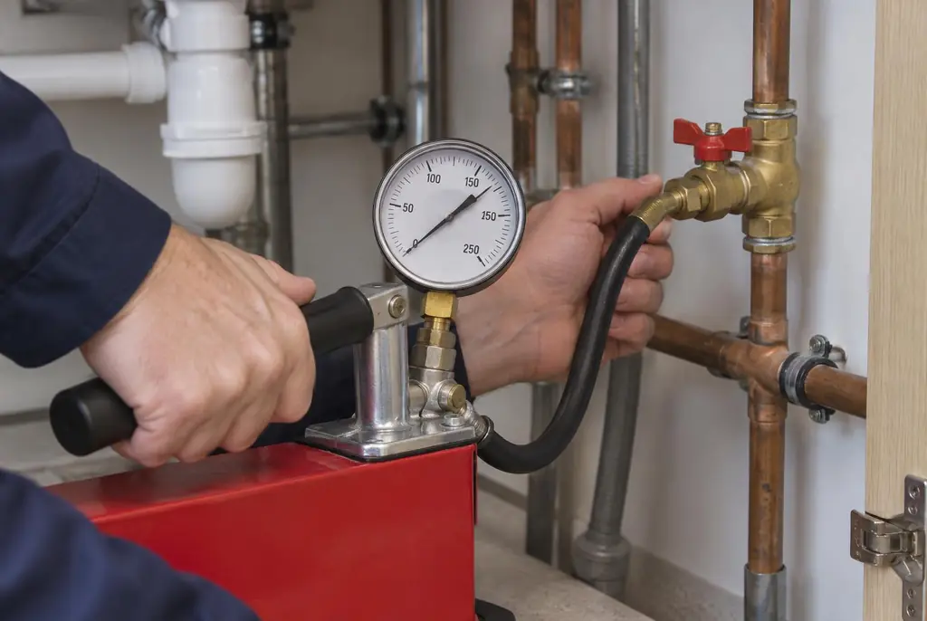 Lekdetectie Wormerveer – druktest op een waterleiding met een manometer